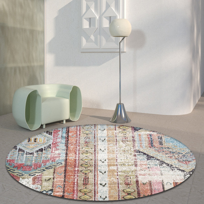 Multicolor Living Room Rug Southwestern Tribal Rhombus Pattern Rug Synthetics Machine Washable Non-Slip Backing Carpet