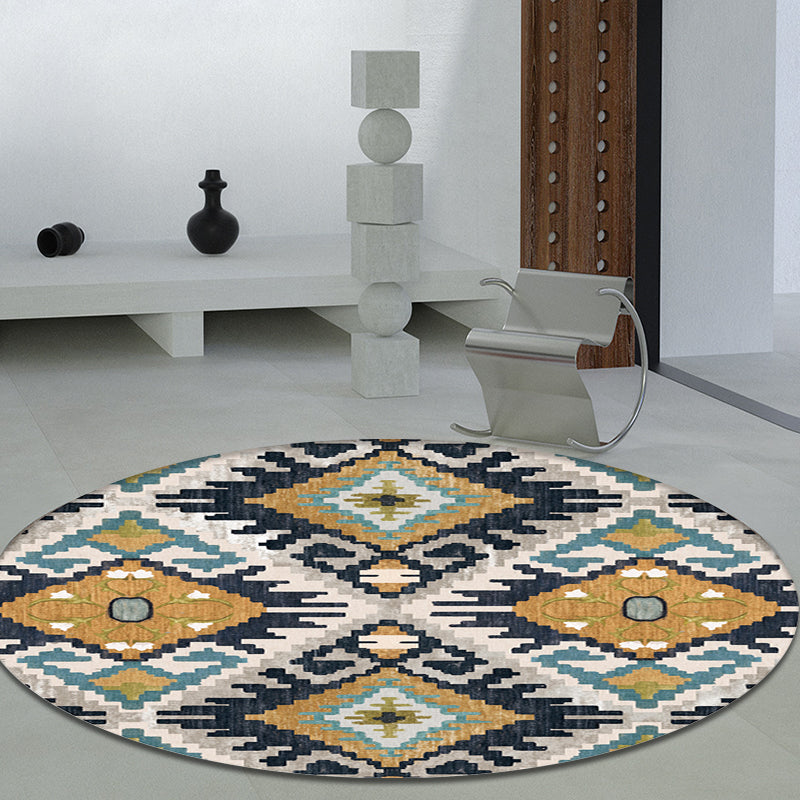 Multicolor Living Room Rug Southwestern Tribal Rhombus Pattern Rug Synthetics Machine Washable Non-Slip Backing Carpet