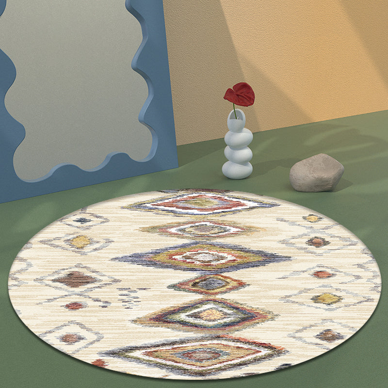 Multicolor Living Room Rug Southwestern Tribal Rhombus Pattern Rug Synthetics Machine Washable Non-Slip Backing Carpet