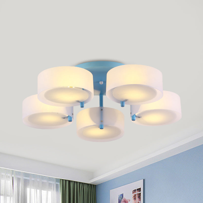 Plafonnier Semi-affleurant à tambour blanc, luminaire de plafond en verre de lait pour Loft Macaron pour salle d'étude