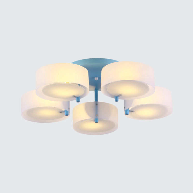 Plafonnier Semi-affleurant à tambour blanc, luminaire de plafond en verre de lait pour Loft Macaron pour salle d'étude
