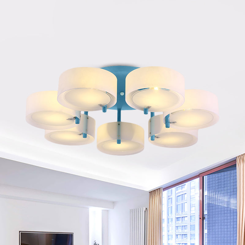 Plafonnier Semi-affleurant à tambour blanc, luminaire de plafond en verre de lait pour Loft Macaron pour salle d'étude