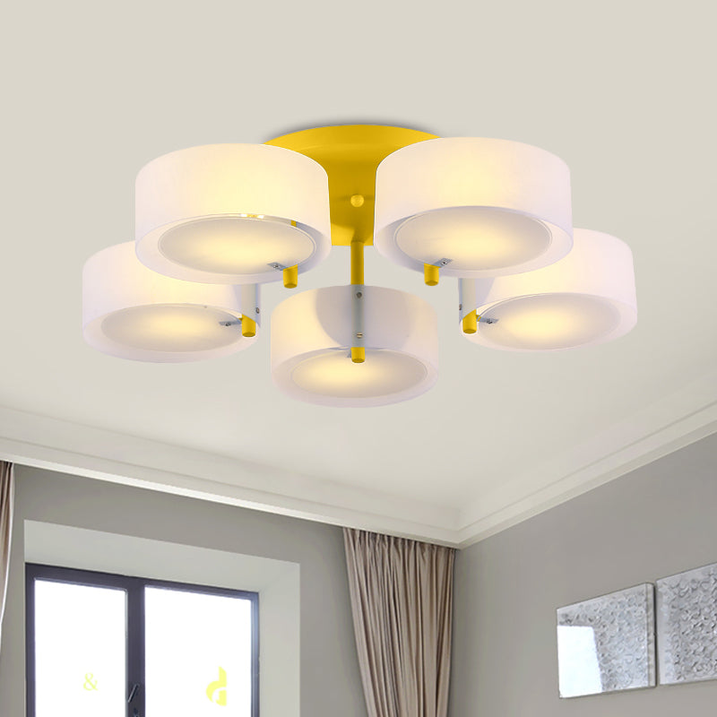 Plafonnier Semi-affleurant à tambour blanc, luminaire de plafond en verre de lait pour Loft Macaron pour salle d'étude