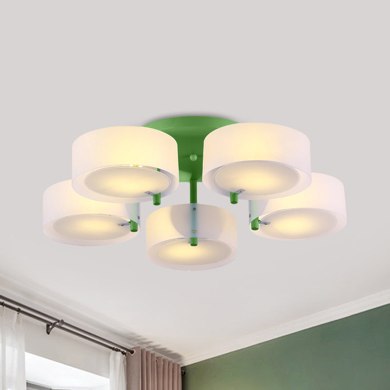Plafonnier Semi-affleurant à tambour blanc, luminaire de plafond en verre de lait pour Loft Macaron pour salle d'étude