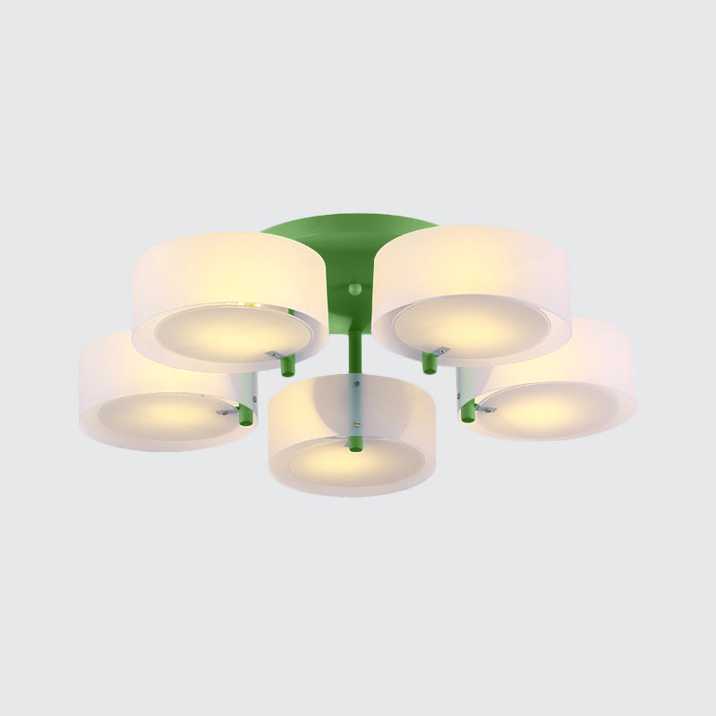 Plafonnier Semi-affleurant à tambour blanc, luminaire de plafond en verre de lait pour Loft Macaron pour salle d'étude