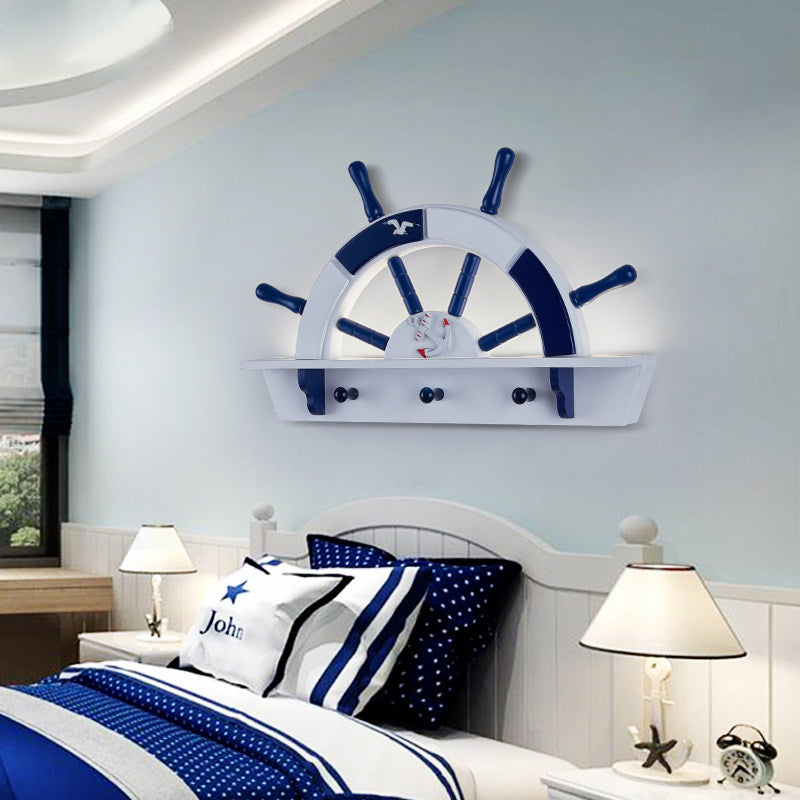 Half-Rudder Boys Bedroom Wall Sconce Acrylic Nautical LED Wall Light in Blue