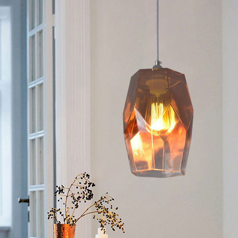 Luz de colgante de estilo contemporáneo poliedro 1 luz abierta lámpara de techo de vidrio transparente para cocina