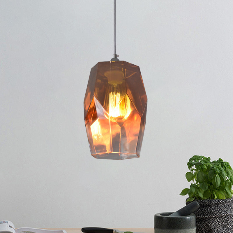 Luz de colgante de estilo contemporáneo poliedro 1 luz abierta lámpara de techo de vidrio transparente para cocina