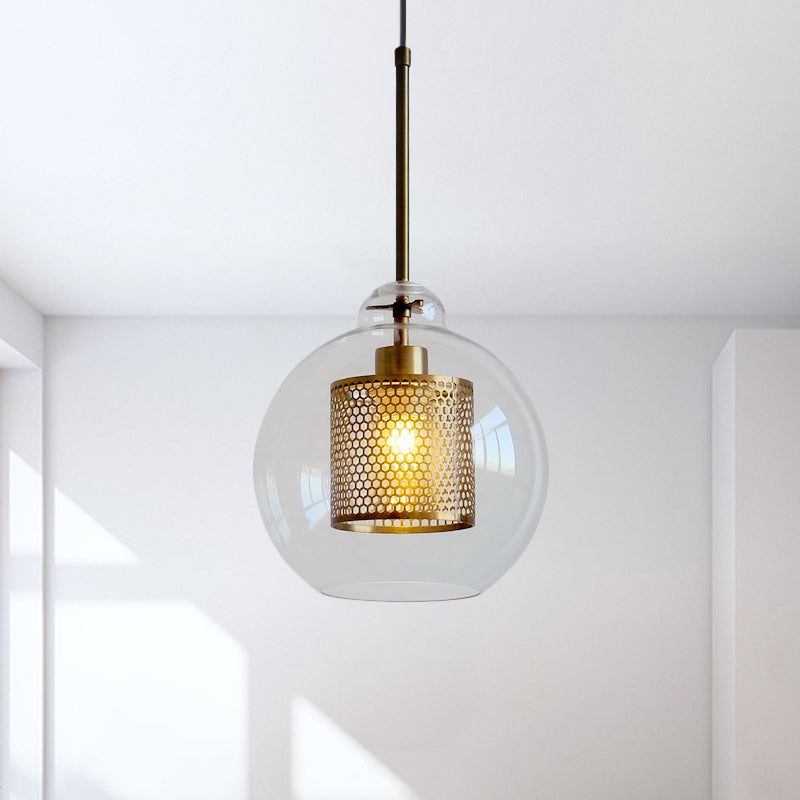 1 Luz de orbe de orbe Luz contemporánea de techo de metal de vidrio transparente Luz colgante para comedor