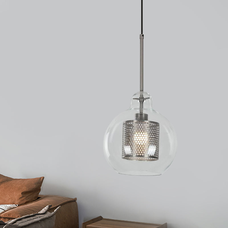 1 Luz de orbe de orbe Luz contemporánea de techo de metal de vidrio transparente Luz colgante para comedor