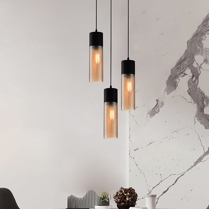 Hotel Dining Table Hanging Light Ridged Glass Single Light Contemporary Pendant Light in Amber