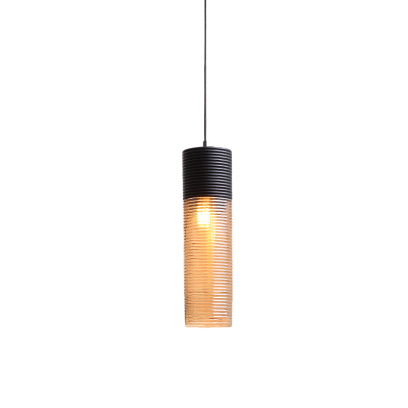 Hotel Dining Table Hanging Light Ridged Glass Single Light Contemporary Pendant Light in Amber