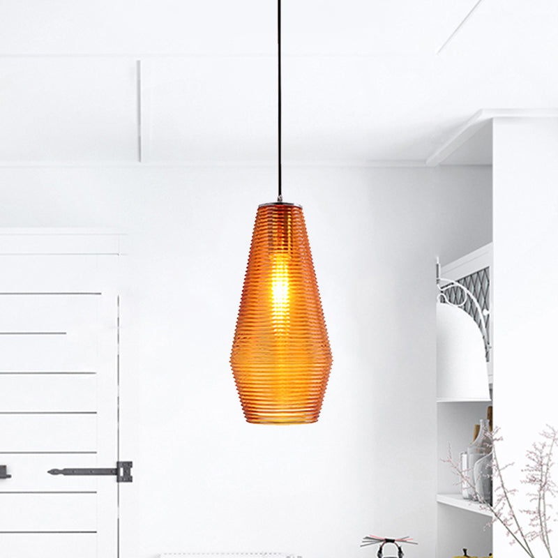 Ridged Glass Vase Ceiling Pendant Light Cloth Shop One Head Contemporary Hanging Lamp