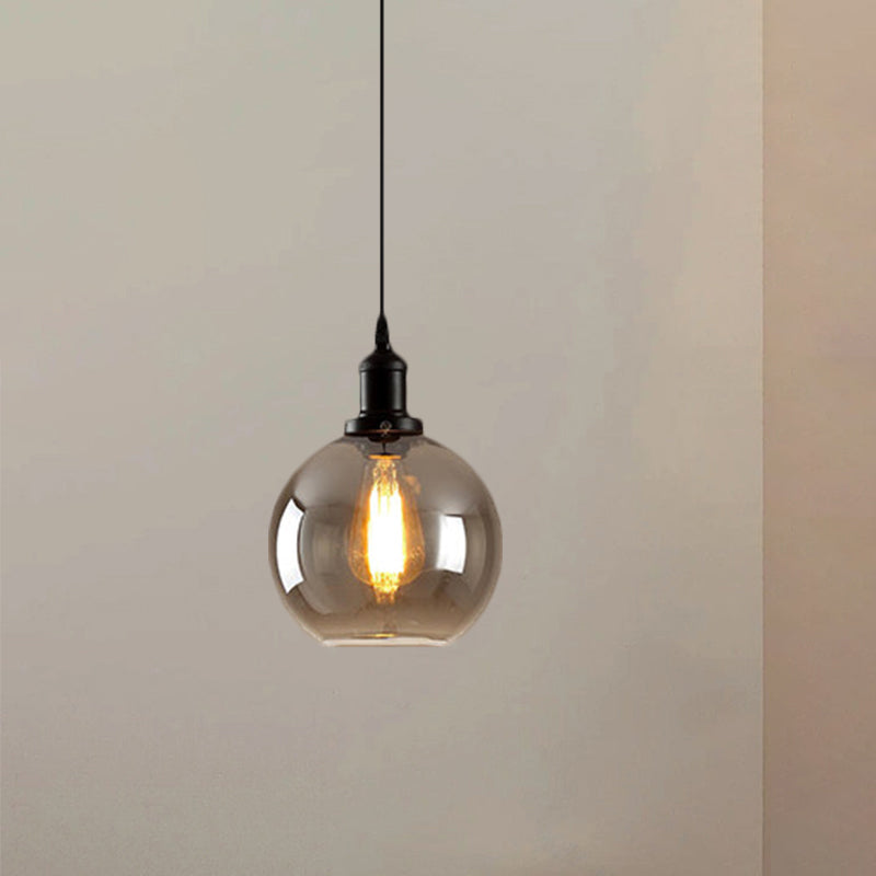 Black 1 Light Pendse Techo Light Farmhouse Smoked Globe Lighting Fixture