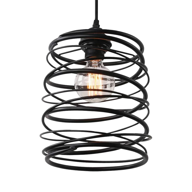 Stile industriale Swirl Shade Uccidmento a sospensione 1 lampada a soffitto in metallo con design a nastro in nero