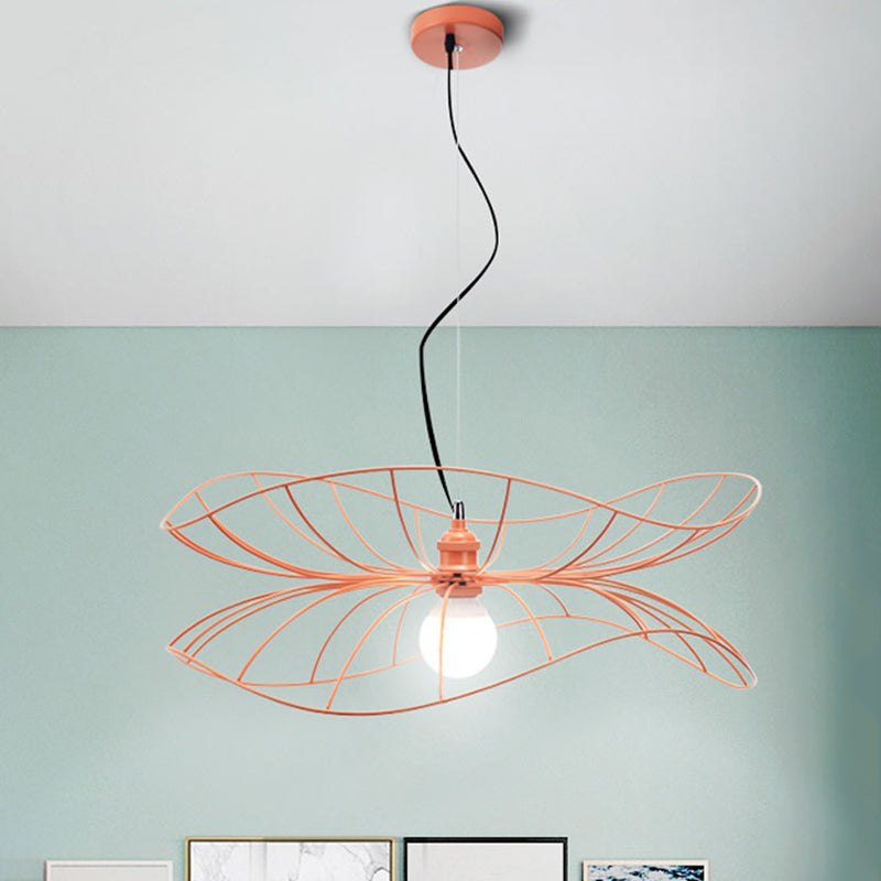 Luz de colgante de hoja de loto moderno 1 lámpara colgante de hierro claro en rosa para el comedor hotel