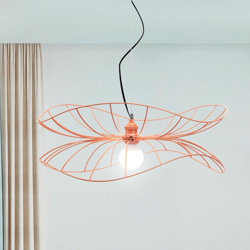 Modern Lotus Leaf Pendant Light 1 Light Iron Hanging Lamp in Pink for Dining Room Hotel