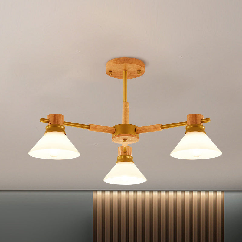 Schwarz/goldener Zweigkegel Schatten Anhänger Kronleuchter modernes Glas und Holz hängende Licht für Wohnzimmer