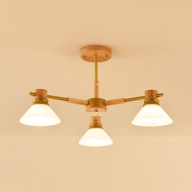 Schwarz/goldener Zweigkegel Schatten Anhänger Kronleuchter modernes Glas und Holz hängende Licht für Wohnzimmer