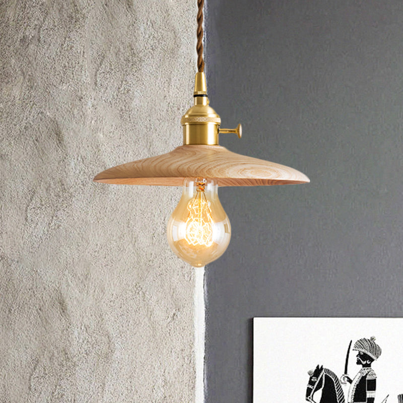 Lámpara de colgación cónica contemporánea 1 Luz de suspensión de madera clara en marrón/beige para sala de estar