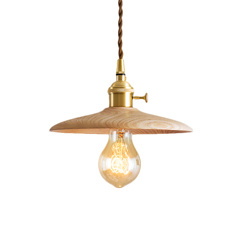 Contemporary Conical Hanging Lamp 1 Light Wood Suspension Light in Brown/Beige for Living Room