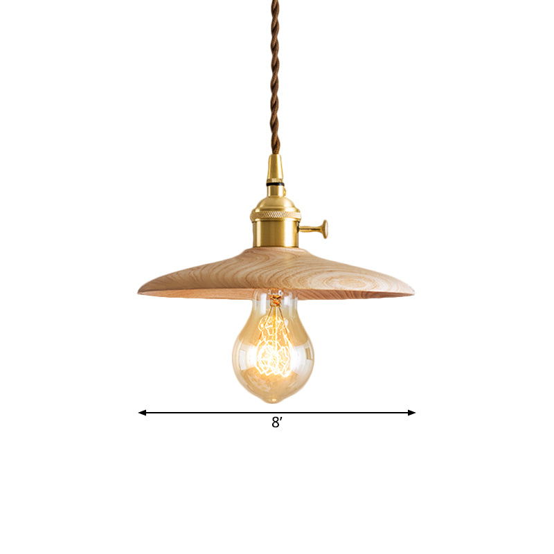Contemporary Conical Hanging Lamp 1 Light Wood Suspension Light in Brown/Beige for Living Room