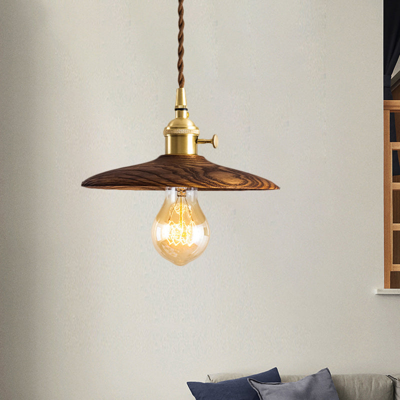 Lampada sospesa conica contemporanea 1 Sospensione in legno leggera Luce in marrone/beige per soggiorno