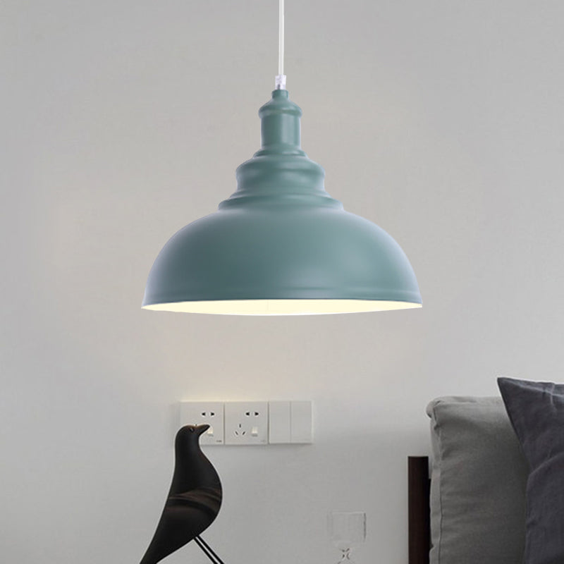 Pink/Yellow Bowl Shape Ceiling Light Fixture Macaron Style Metal 1 Bulb Bedroom Suspended Lamp