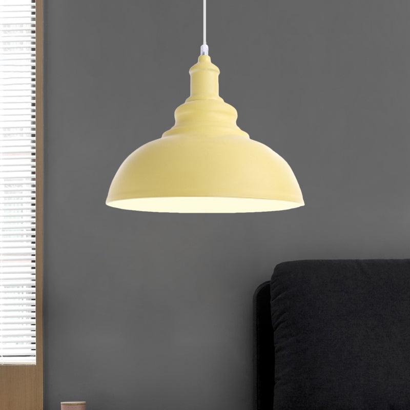 Pink/Yellow Bowl Shape Ceiling Light Fixture Macaron Style Metal 1 Bulb Bedroom Suspended Lamp
