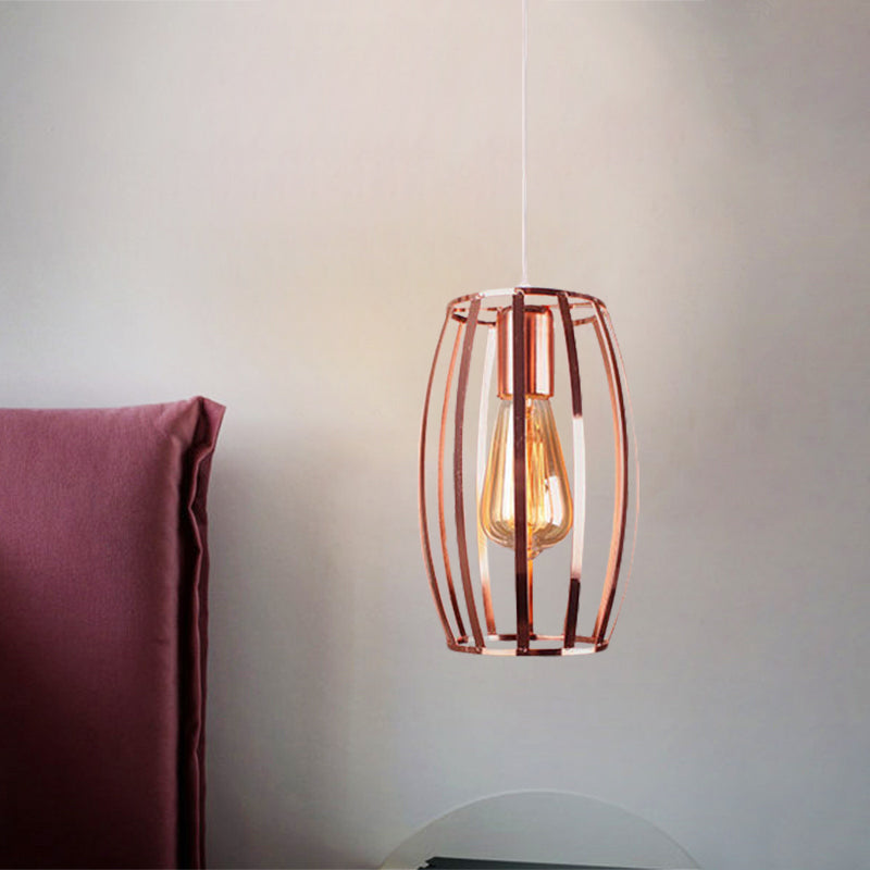 Kupferdrahtkäfig Anhänger Leicht Retro Stylish Metall 1 Kopfküche Hanglampe mit ovalem Schatten