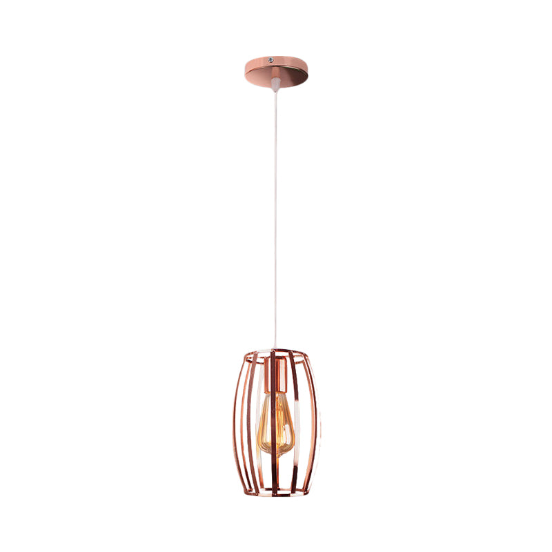 Luz de colgante de jaula de alambre de cobre Lámpara de colgante de metal retro 1 cabezal con sombra ovalada