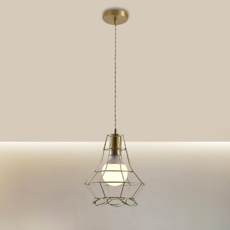 Gold Finish Square/Dreieck Anhänger Beleuchtung Industrial Metall 1 Kopf Esszimmer Hängende Lampe mit Drahtrahmen
