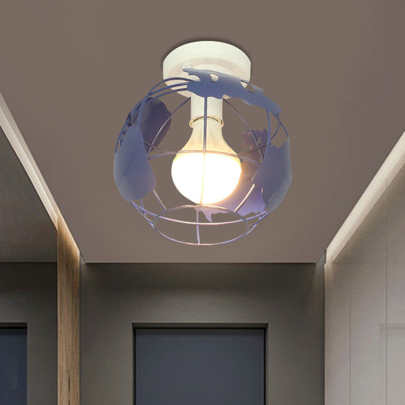 Globe Metallic Flush Mount Light con ombra a gabbia Stile industriale 1 corridoio con soffitto in nero in nero/rosso
