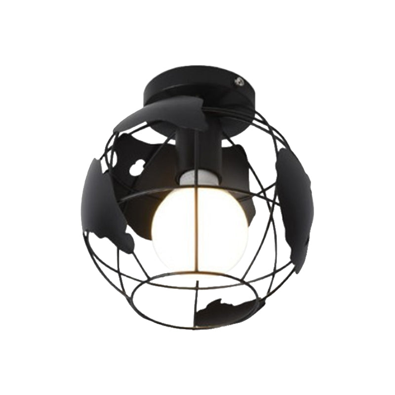 Globe Metallic Flush Mount Light con ombra a gabbia Stile industriale 1 corridoio con soffitto in nero in nero/rosso