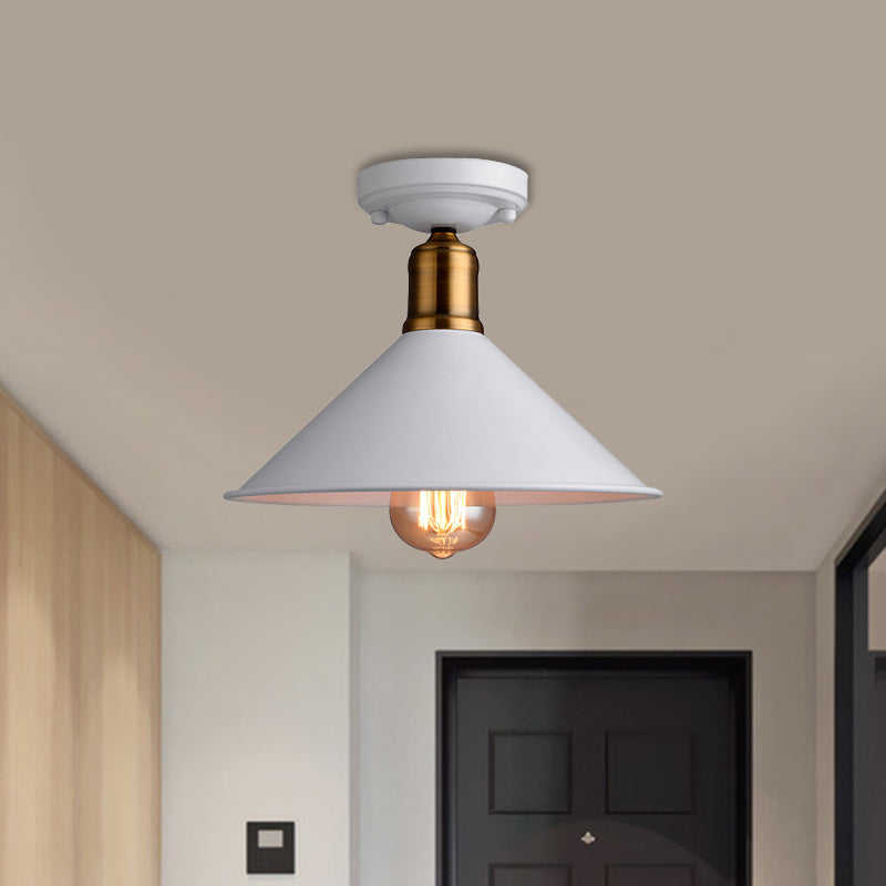 1 Light Conic Semi-Flush Mount Light Vintage Stylish Black/White Metallic Close to Ceiling Lighting