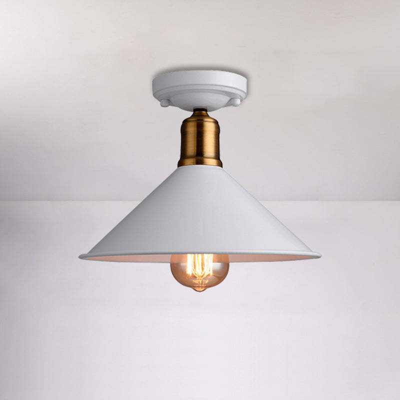 1 Light Conic Semi-Flush Mount Light Vintage Stylish Black/White Metallic Close to Ceiling Lighting