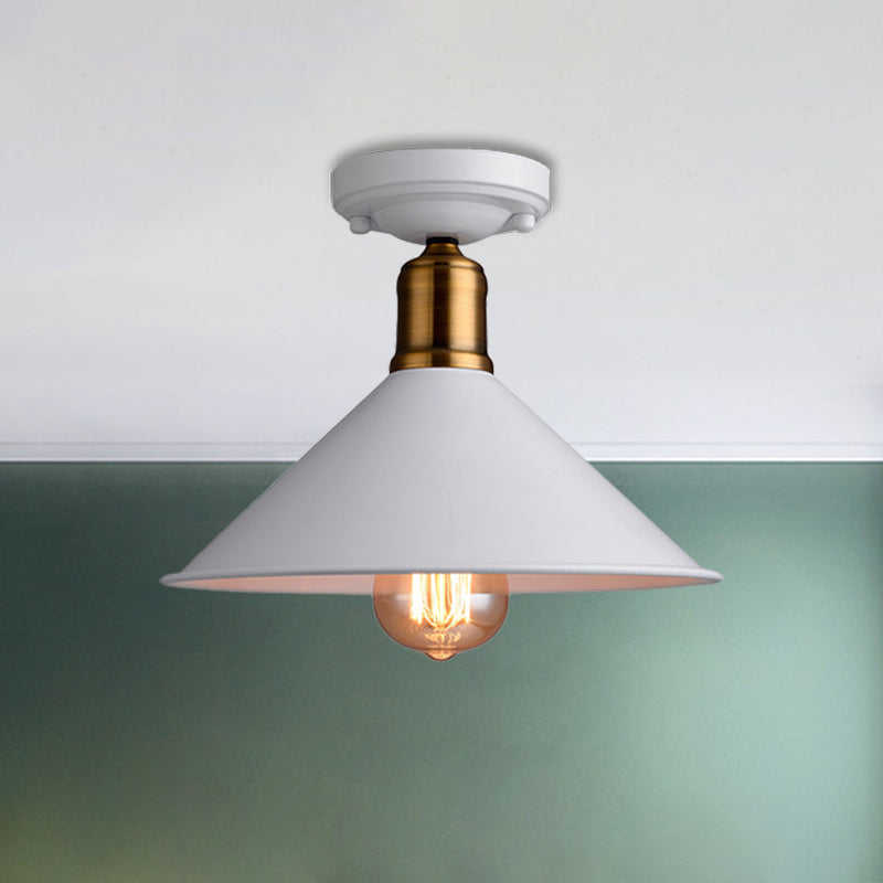 1 Light Conic Semi-Flush Mount Light Vintage Stylish Black/White Metallic Close to Ceiling Lighting