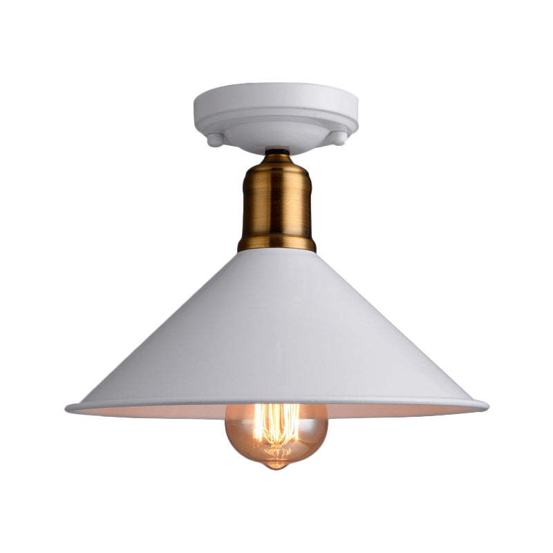 1 Light Conic Semi-Flush Mount Light Vintage Stylish Black/White Metallic Close to Ceiling Lighting
