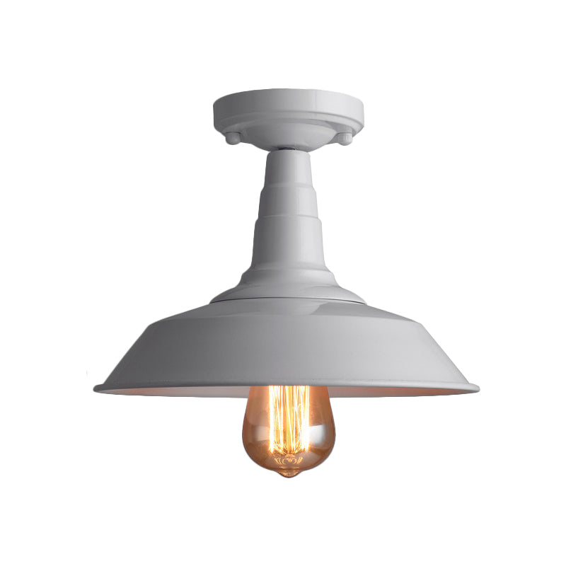 Barn Shade Metal Ceiling Mounted Light Vintage Style 1 Head Foyer Semi-Flush Ceiling Light in Black/White