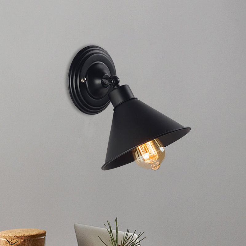 Black Finish Cone Wall Sconce Light Loft Style Metallic 1 Head Bedroom Sconce Lamp
