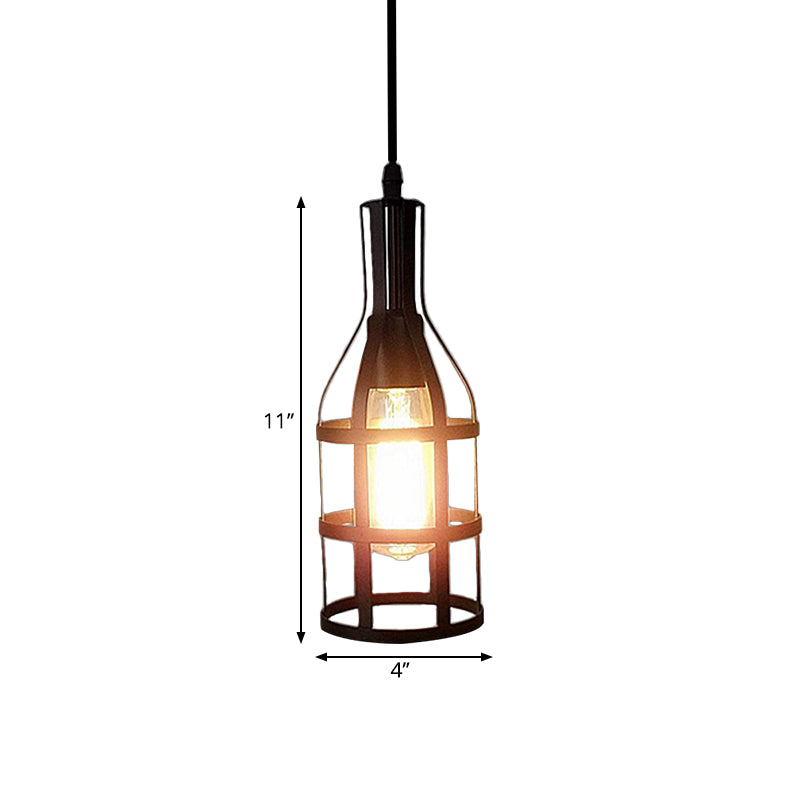 Drahtkäfig -Metallhänge hängendes Industrial 1 Lampenküche Hanges Anhänger Licht mit Weinflaschendesign in Schwarz/antikes Messing