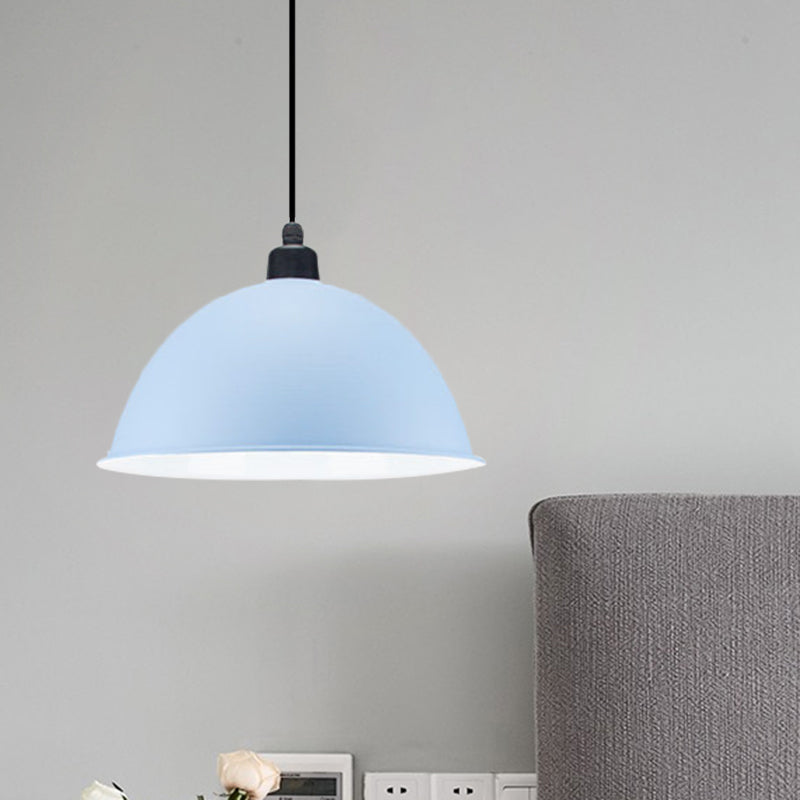 Metal Black/Gray Suspension Lamp Dome Shade 1 Bulb Industrial Style Pendant Light for Dining Room, 12"/14" W
