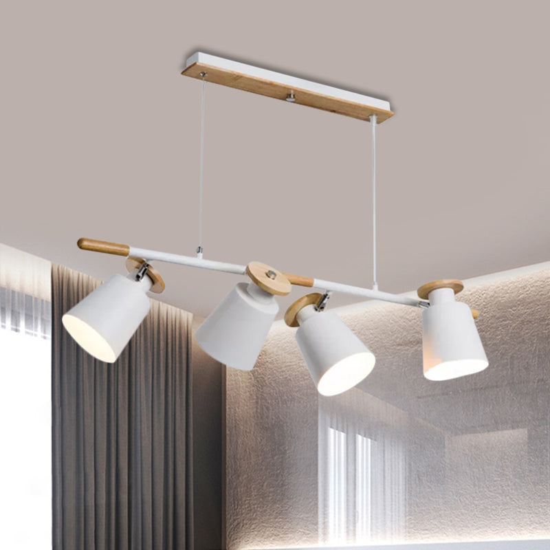 Green/Grey/White Tapered Shade Island Lighting 4 Heads Nordic Metal Linear Chandelier for Restaurant