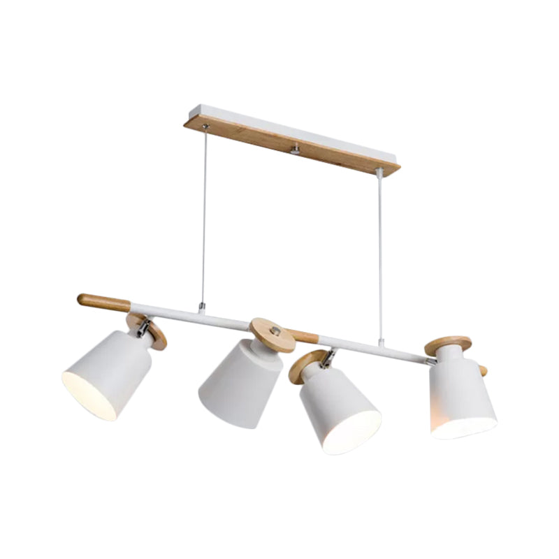 Green/Grey/White Tapered Shade Island Lighting 4 Heads Nordic Metal Linear Chandelier for Restaurant