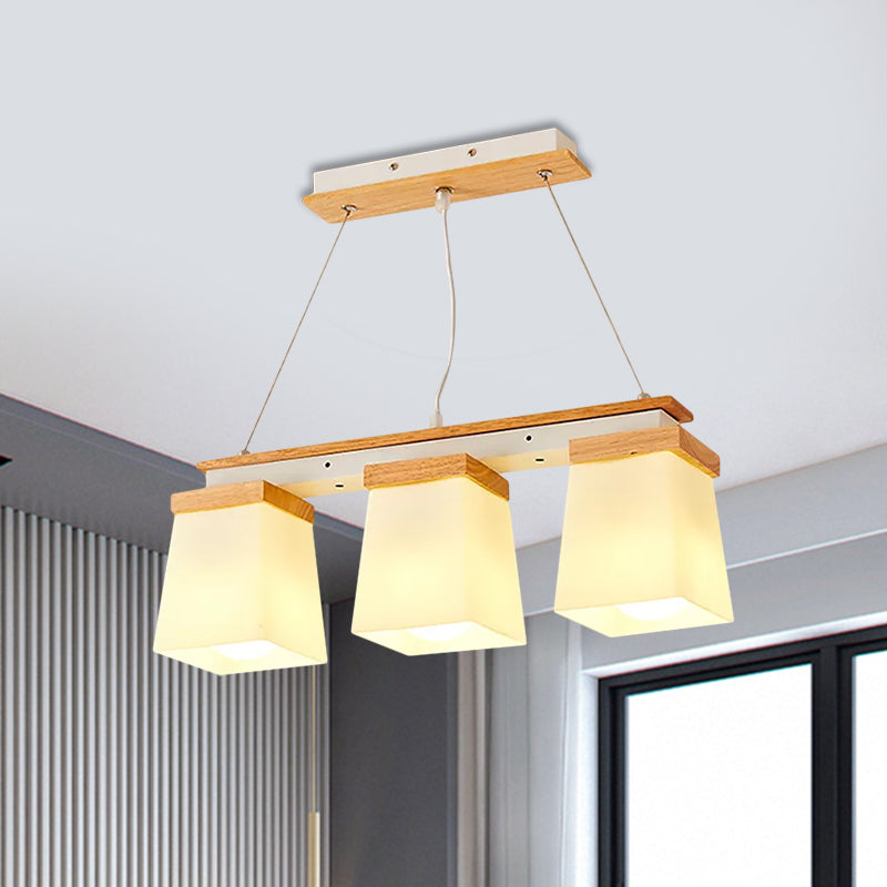 Candelier de sombra cuadrada Candelier de madera 3/4 luces Nordic Island Lighting in White
