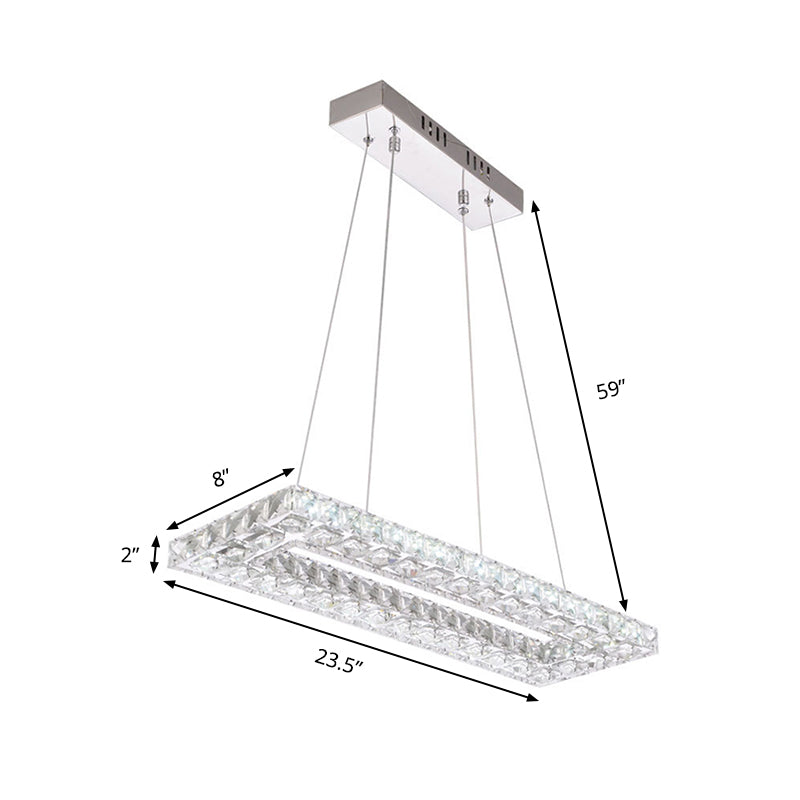 Rectangle Chandelier Pendant Light Contemporary Crystal Chrome LED Suspension Lamp in Warm/White/Natural Light for Dining Room