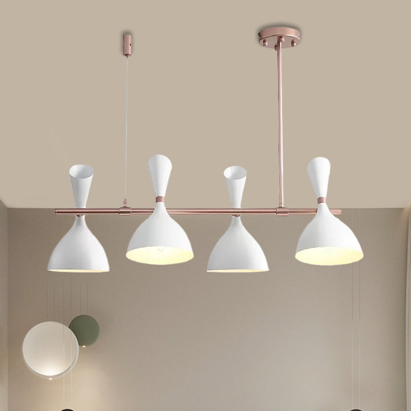 Metal Horn Shade Island Light Dining Room 4/6 Lights Nordic Hanging Chandelier in Black/White