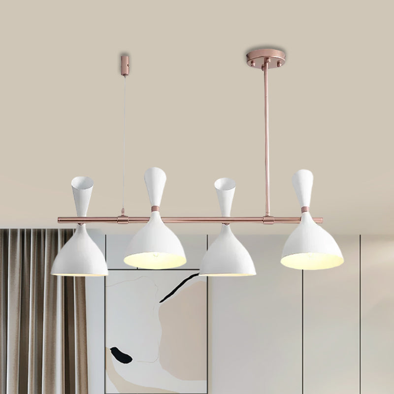 Metal Horn Shade Island Light Dining Room 4/6 Lights Nordic Hanging Chandelier in Black/White