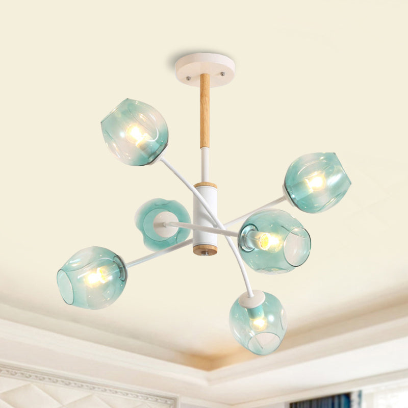 Glass Shade Branch Chandelier Restaurant 6/8 Lights Suspension Lamp in Amber/Blue