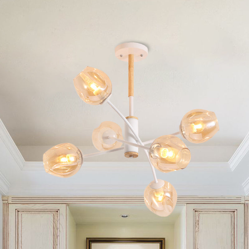 Glass Shade Branch Chandelier Restaurant 6/8 Lights Suspension Lamp in Amber/Blue